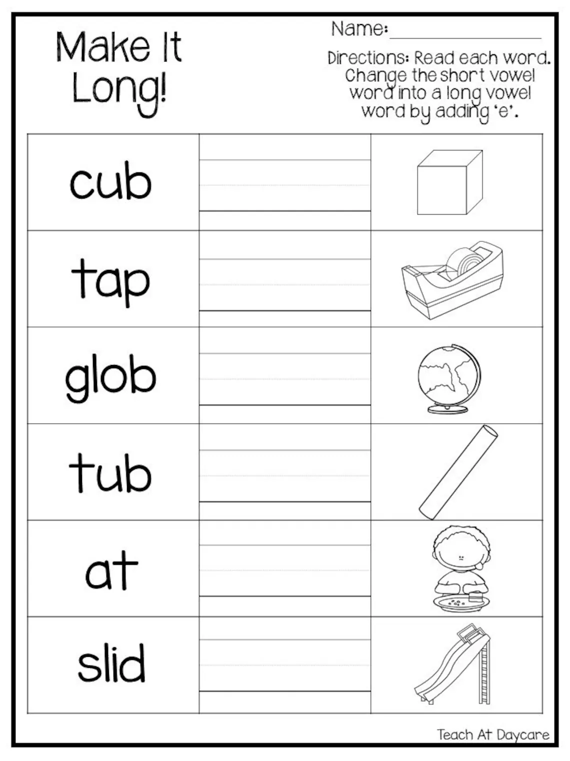 Engaging Finish the Silent E Words activity for young learners Silent E worksheet for kindergarten students practicing long vowel sounds