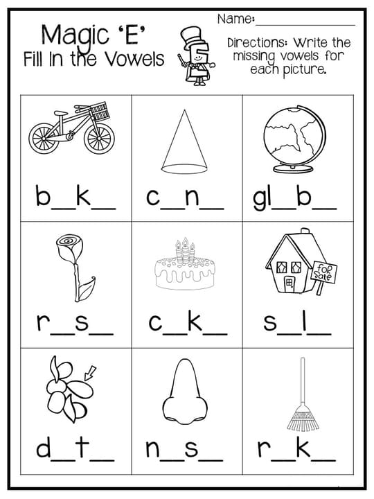 Engaging silent E worksheet for kindergarten spelling and reading skills Kids practicing long vowel sounds with the Finish the Silent E Words worksheet