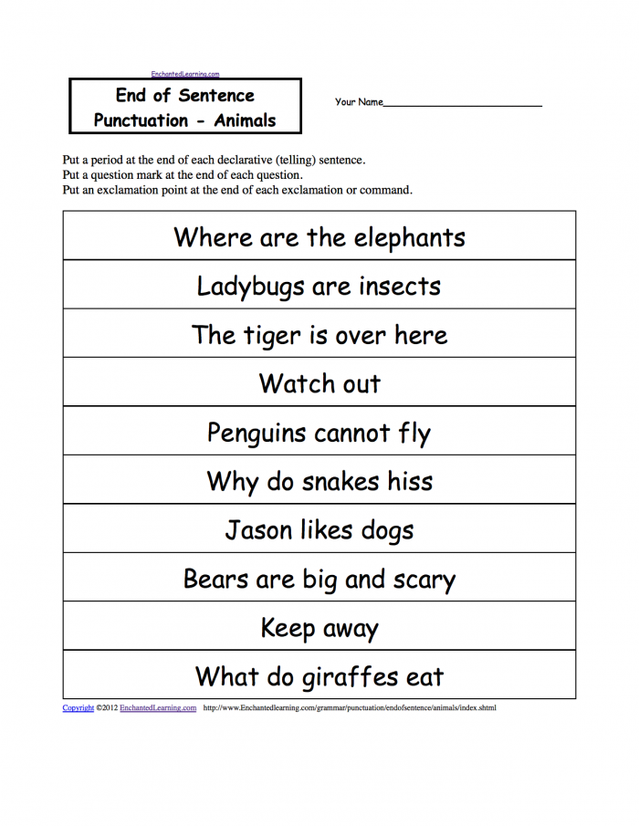 Finish That Sentence: Punctuation practice sheet for young readers Punctuation worksheet for Pre-K students focusing on completing sentences