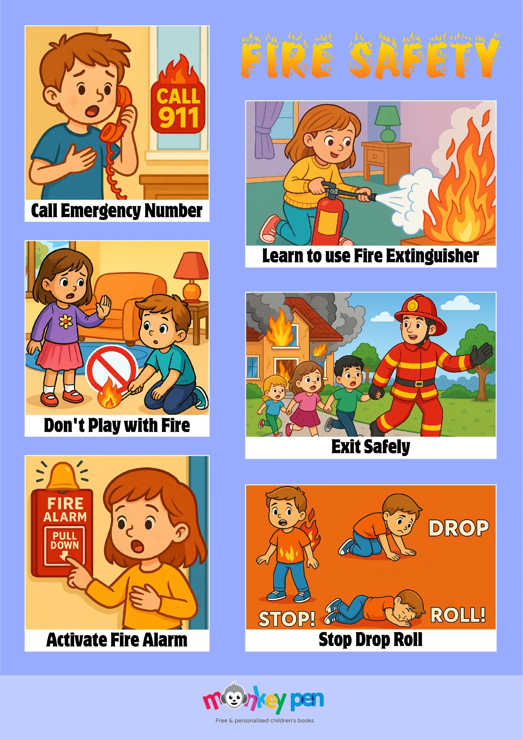 Fire Prevention Week word search worksheet for preschoolers teaching fire safety