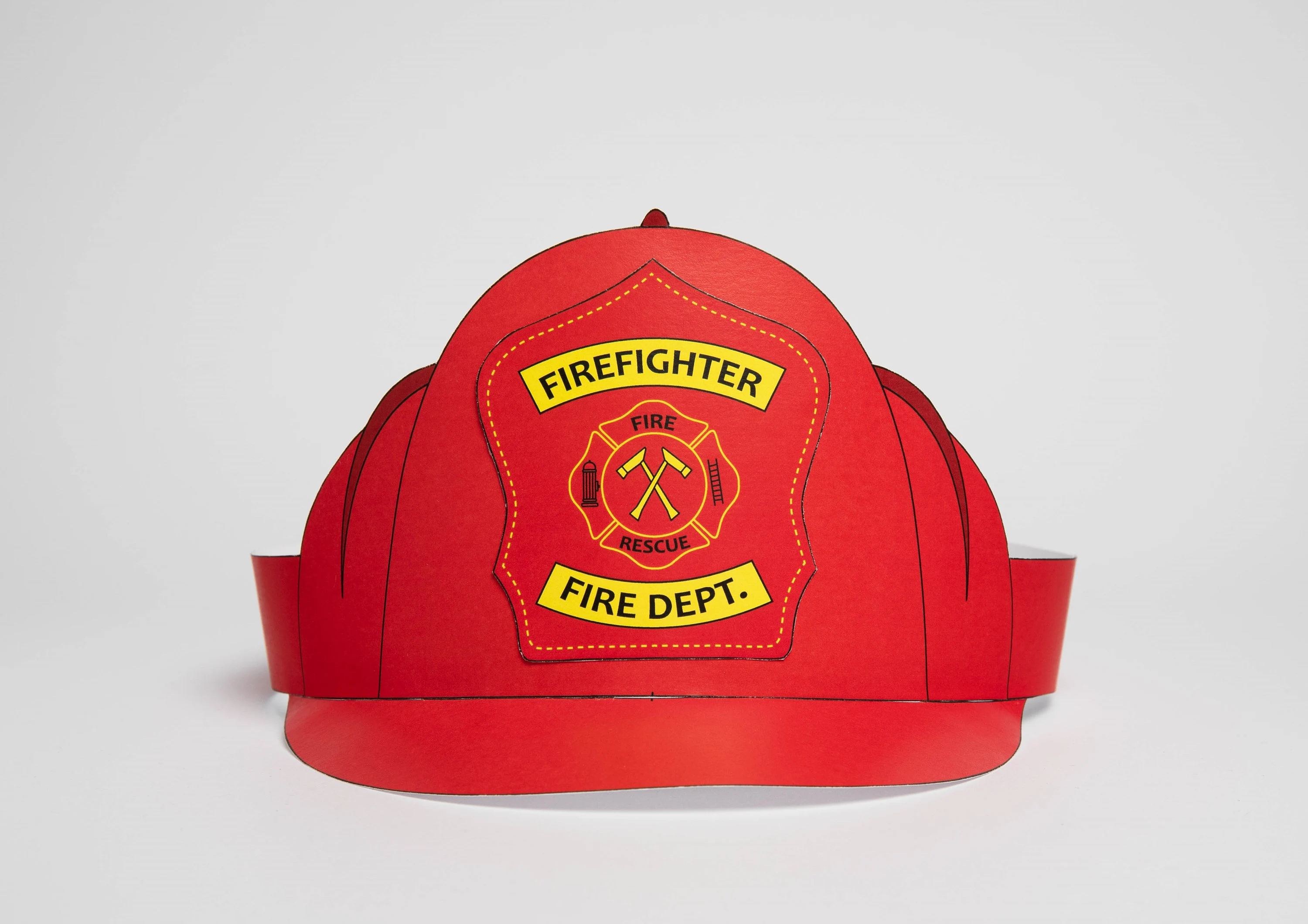 A simple firefighter hat template for preschool children to color and learn about community helpers