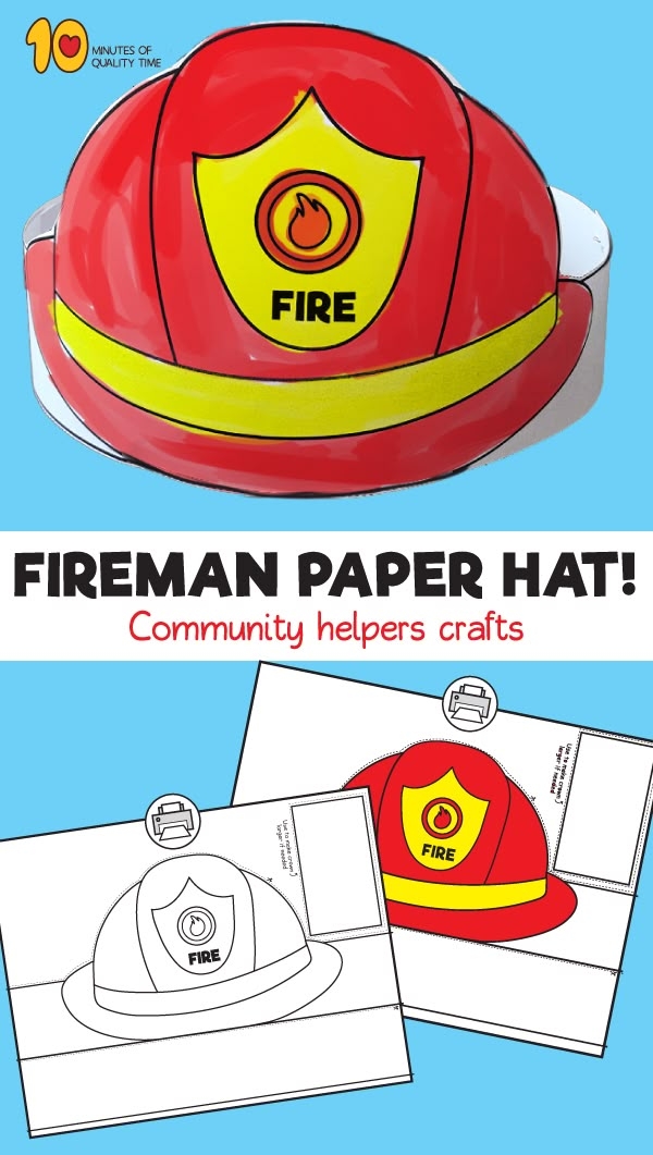 A simple firefighter hat coloring template for preschool children learning about community helpers