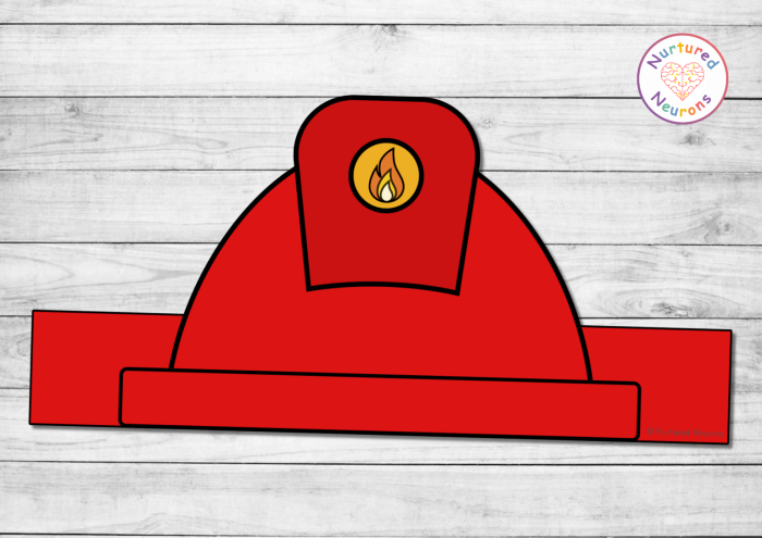 A simple firefighter hat coloring template for preschool children learning about community helpers