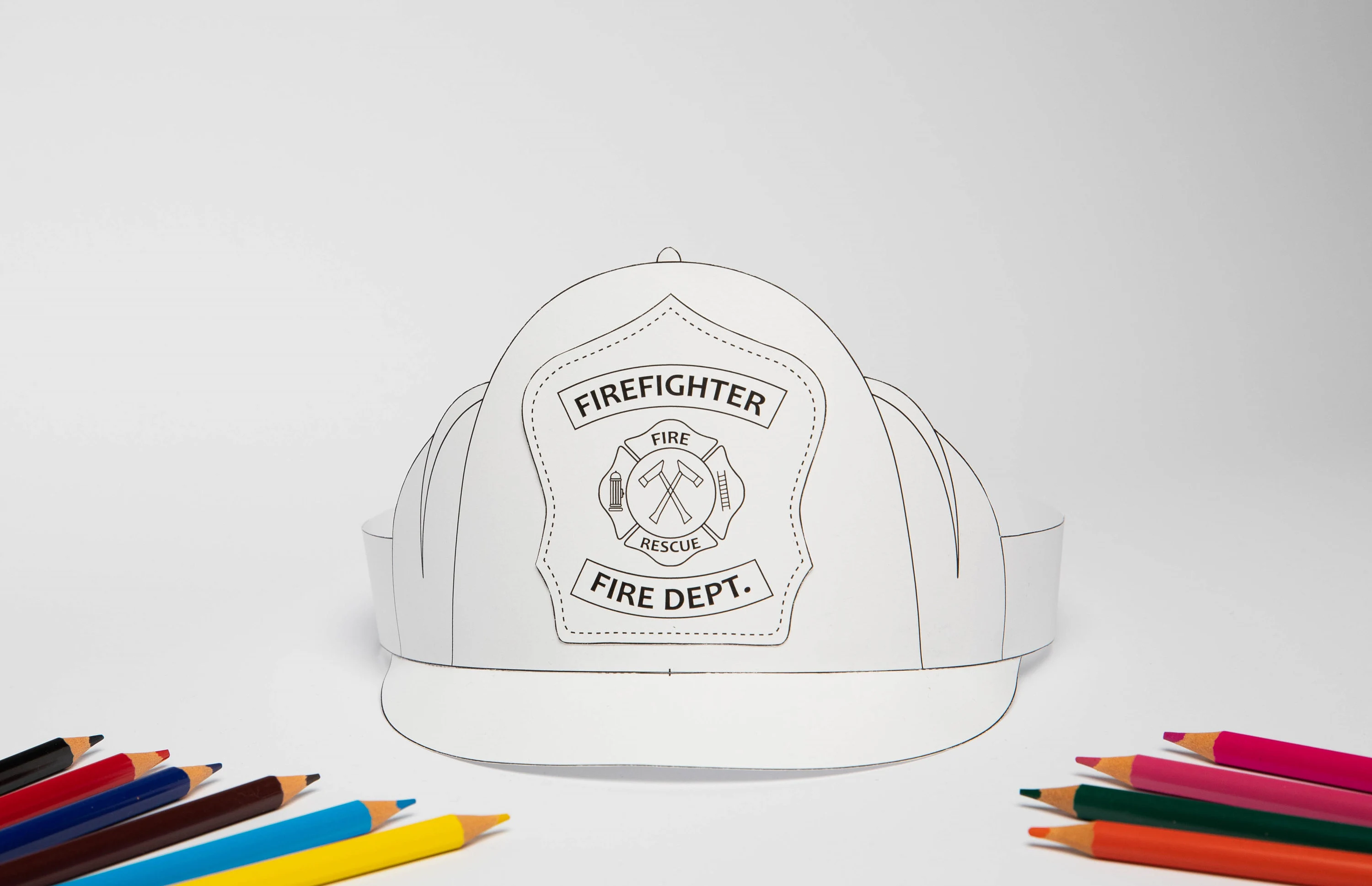 A simple firefighter hat outline template for children to color in Pre-K