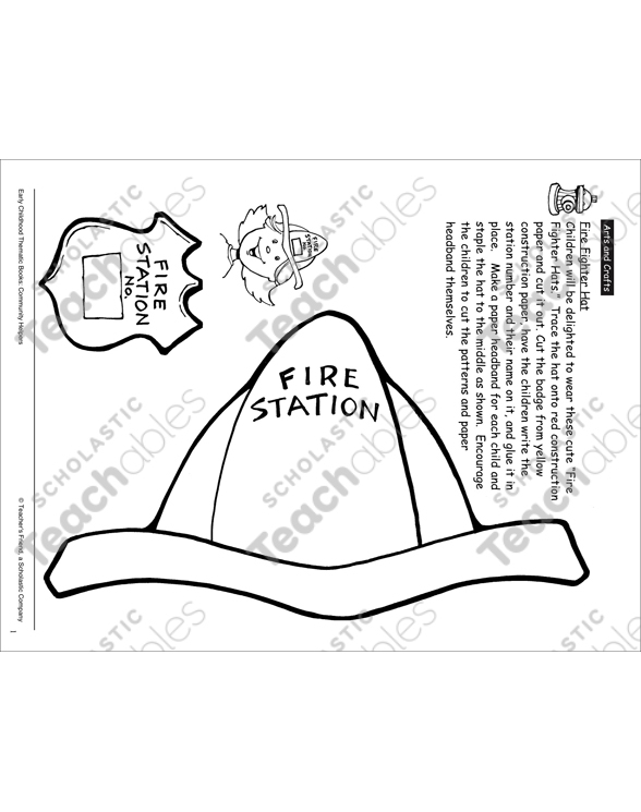 A simple firefighter hat template for preschool students to color and learn about community helpers