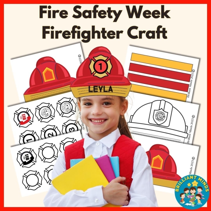 Preschool student coloring a printable firefighter hat worksheet template