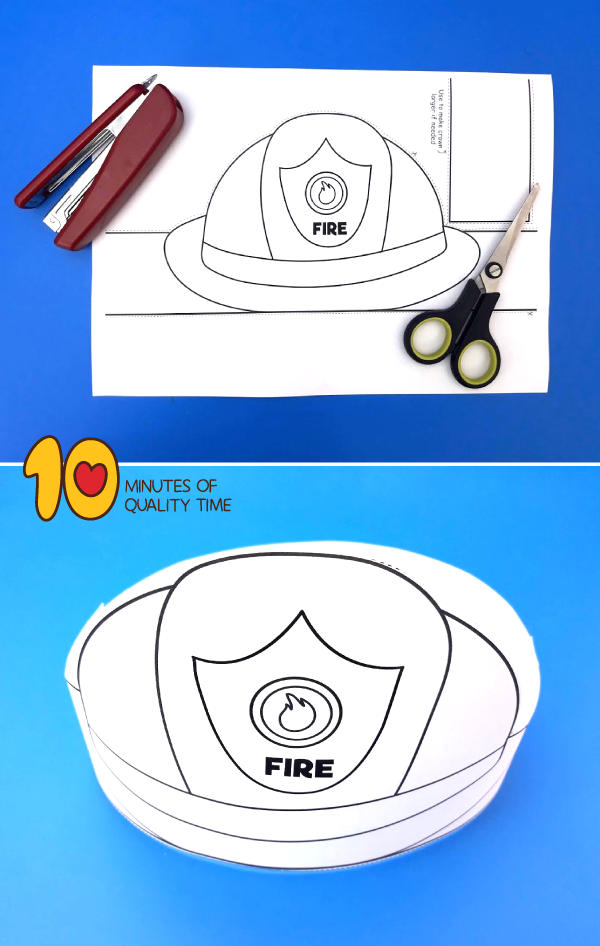 A preschool coloring page featuring a firefighter helmet outline for kids