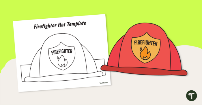 A simple firefighter hat outline for preschool children to color in while learning about community helpers