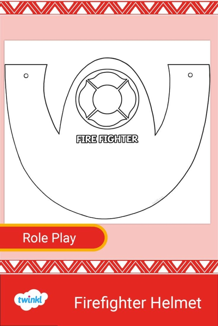 A simple firefighter hat outline for preschool children to color in while learning about community helpers