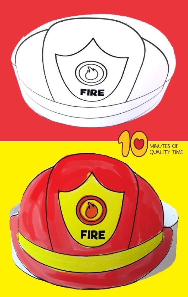 Simple firefighter hat coloring template for young learners exploring community helpers and basic ratios