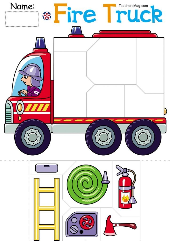 First grade reading worksheet featuring a fireman maze game to help him reach his truck