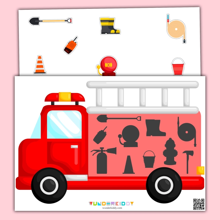First grade reading worksheet featuring a fireman maze game to collect equipment