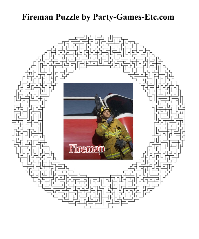 First grade reading worksheet featuring a fireman maze game to collect equipment