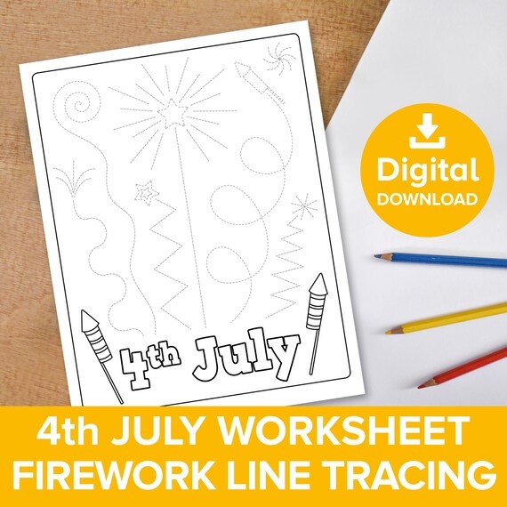 First grade fireworks drawing and coloring worksheet for Independence Day