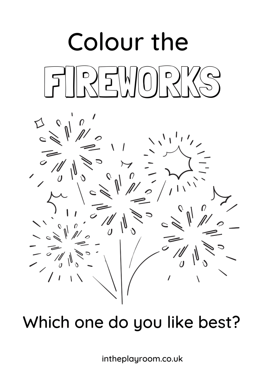 Colorful fireworks drawing worksheet for first graders celebrating Independence Day