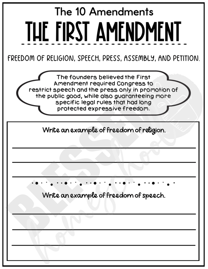Interactive learning activity for second graders on the First Amendment Children engaging with a First Amendment worksheet featuring a word scramble and comprehension questions