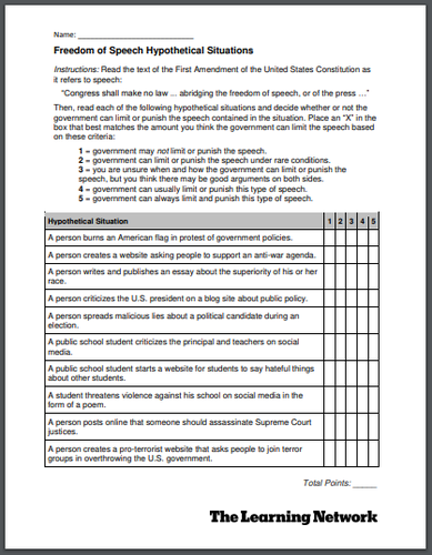 Interactive worksheet for second graders learning about the First Amendment Children engaging with a First Amendment worksheet featuring a word scramble and comprehension questions