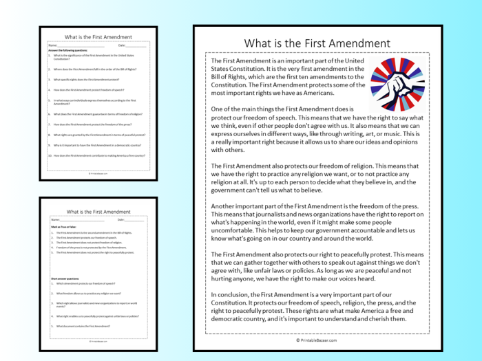 Second grade students learning about the First Amendment through an interactive activity Kids engaging with a First Amendment worksheet featuring a word scramble and comprehension questions