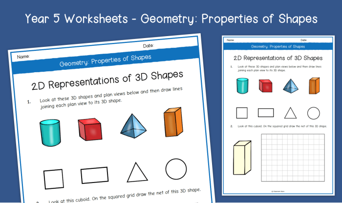 First grade worksheet featuring 3D geometric shapes for kids to explore in their environment