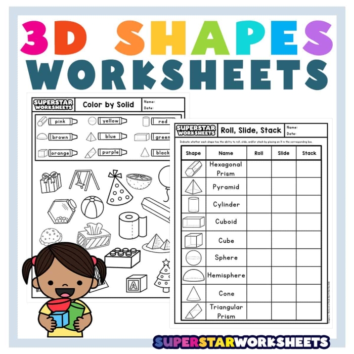3D Geometric Shapes worksheet for first graders exploring shapes in their environment