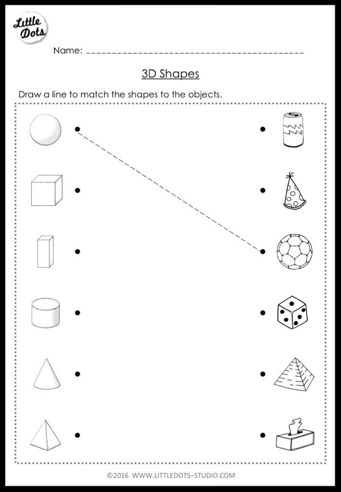 Engaging 3D Shapes activities for kids in first grade Worksheet for recognizing and tracing 3D shapes for first graders