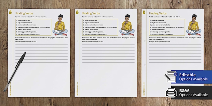 First grade student identifying action verbs on a colorful worksheet page 18