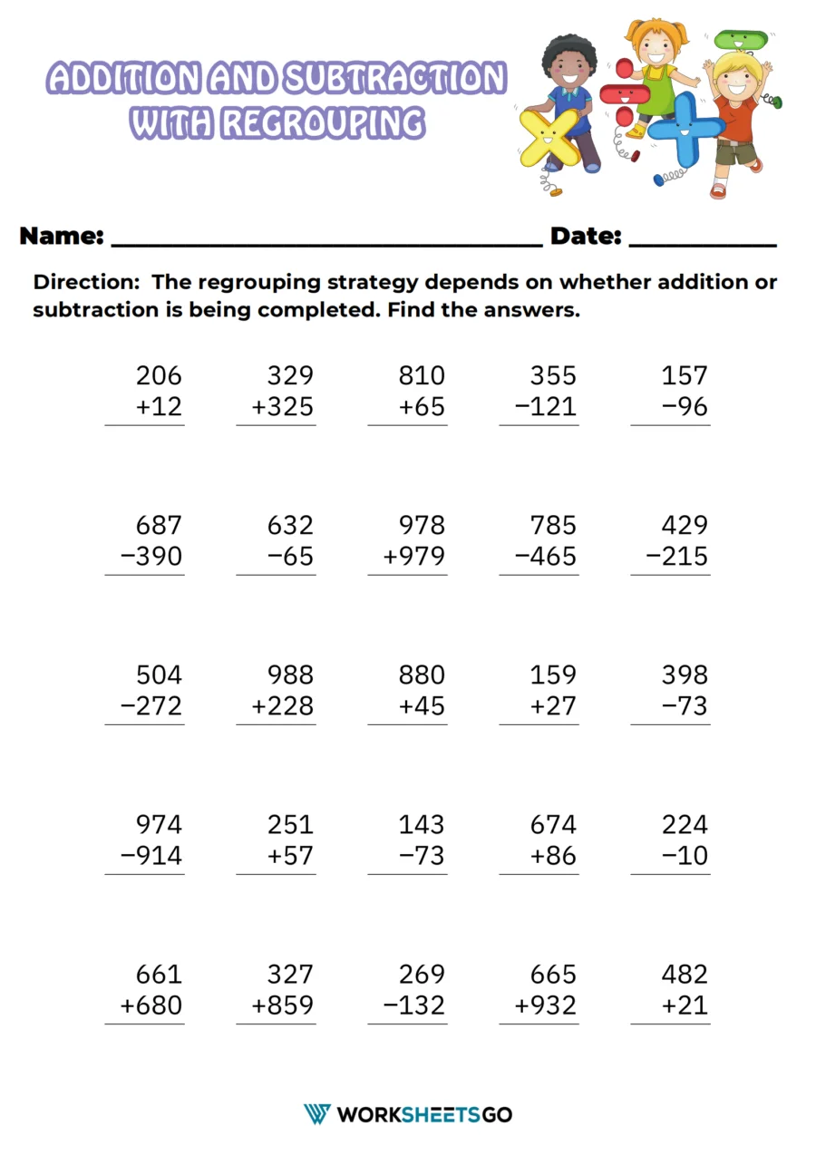 Engaging add and subtract worksheet to enhance math skills in young learners Worksheet for practicing addition and subtraction of double-digit numbers for first graders