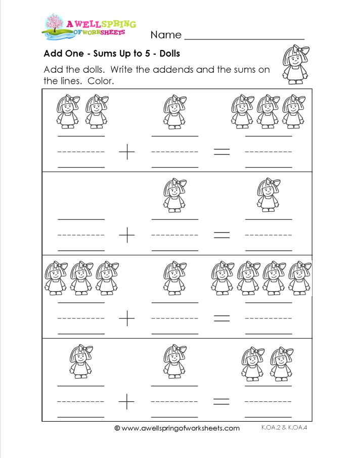 First grade adding one worksheet with math problems showing numbers and addition equations