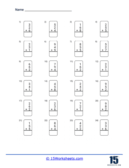 Worksheet image for adding three to numbers for first graders First-grade addition worksheet for practicing adding 3 to numbers up to 10