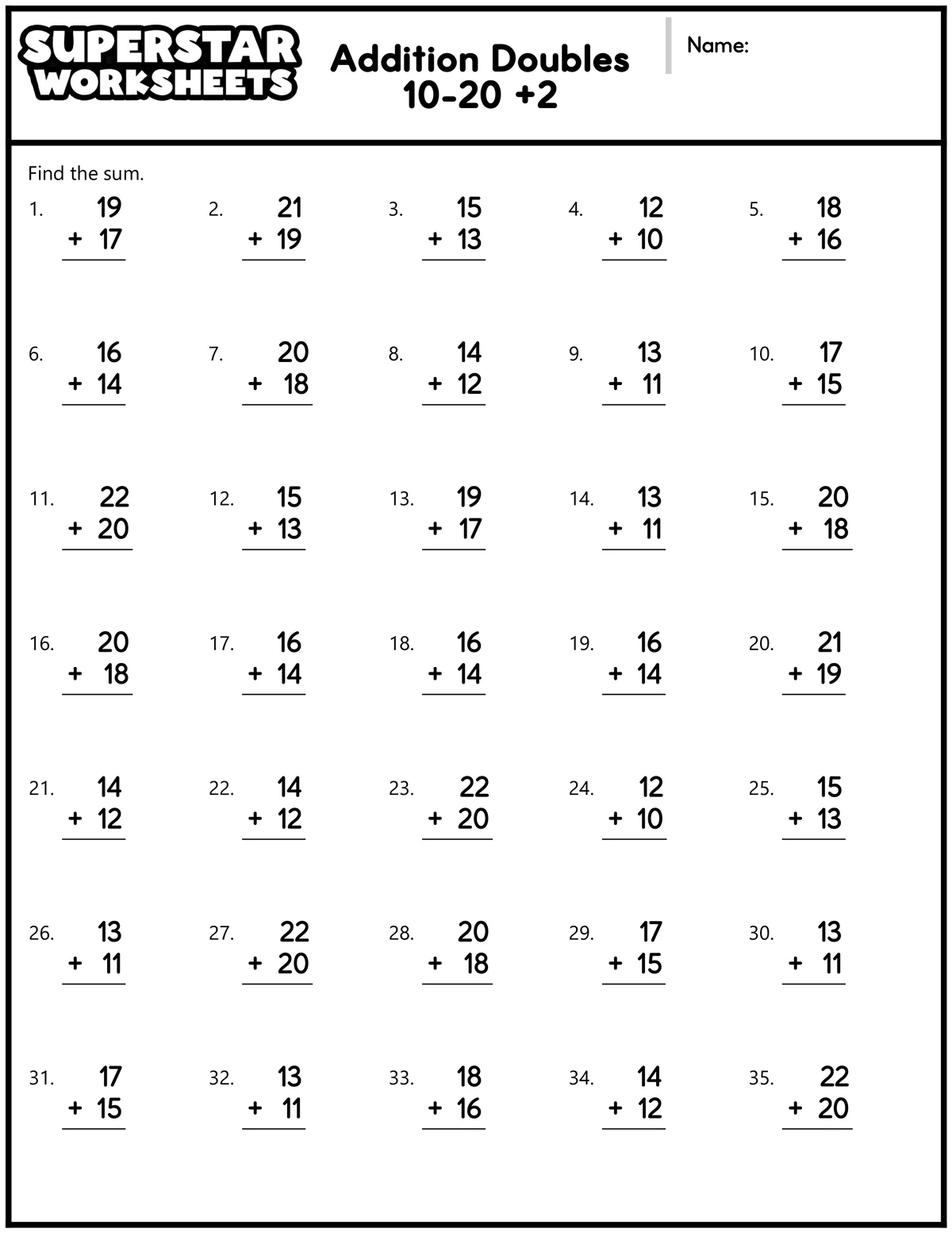 Addition practice worksheet featuring adding two to numbers within ten for first grade students First grade math worksheet for practicing adding the number two to single digits up to ten