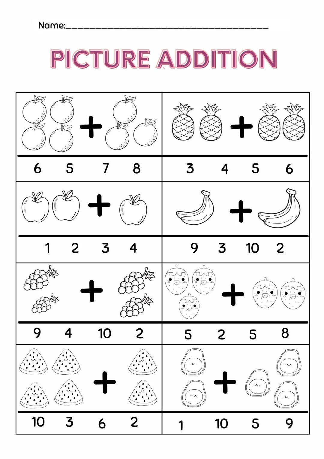 First grade student solving addition problems within 20 on a math assessment worksheet with numbered equations