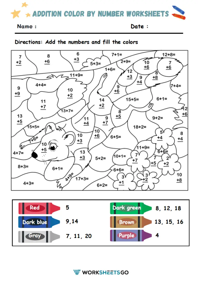 Underwater Addition Color by Number Activity for First Grade Math Practice First grade addition color by number worksheet featuring an underwater scene with fish and coral to color based on math answers