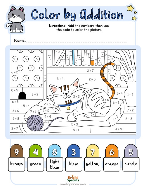 Underwater Addition Color by Number Activity for First Grade Math Practice First grade addition color by number worksheet featuring an underwater scene with fish and coral to color based on math answers