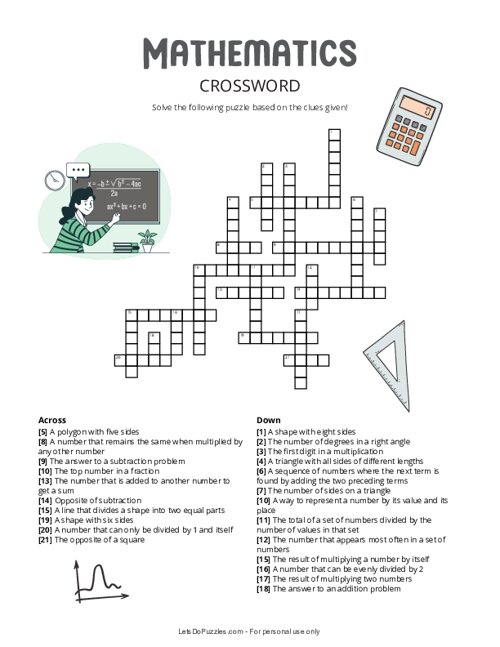 First grade math crossword puzzle with simple addition problems for review