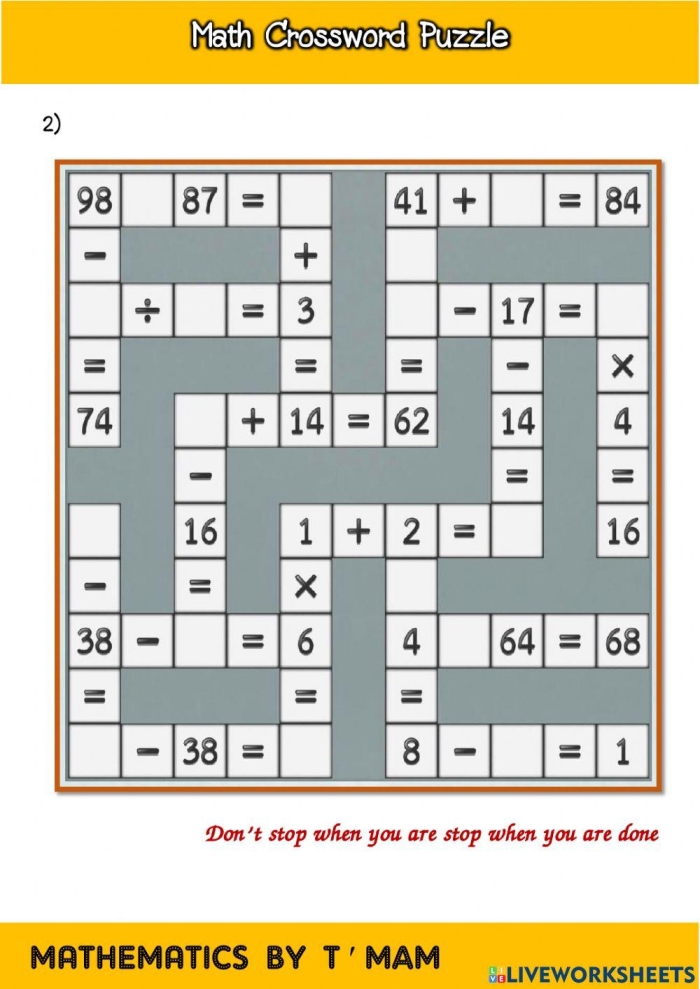 First grade math crossword worksheet for addition practice and handwriting improvement