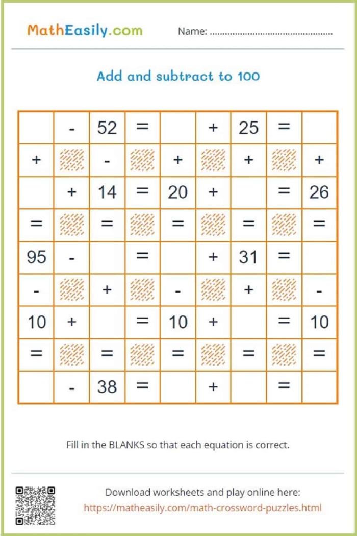 First grade students solving addition math crossword puzzle with numbers and simple math facts