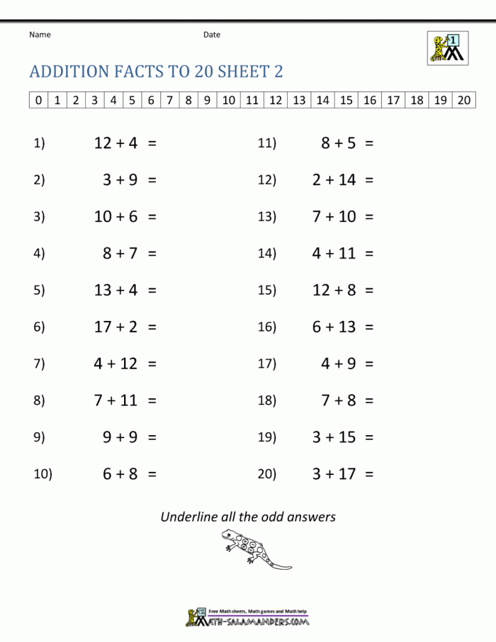First grade math worksheet for practicing addition facts to make ten by filling in missing numbers