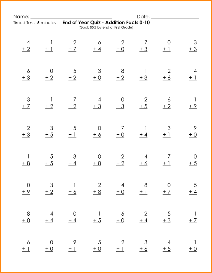 First grade math worksheet featuring addition problems that equal ten for students to solve