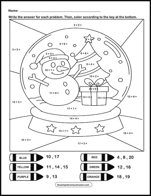 Underwater Scene Addition Color by Number Worksheet 23 First grade underwater math worksheet for practicing addition facts through color by number activity 23