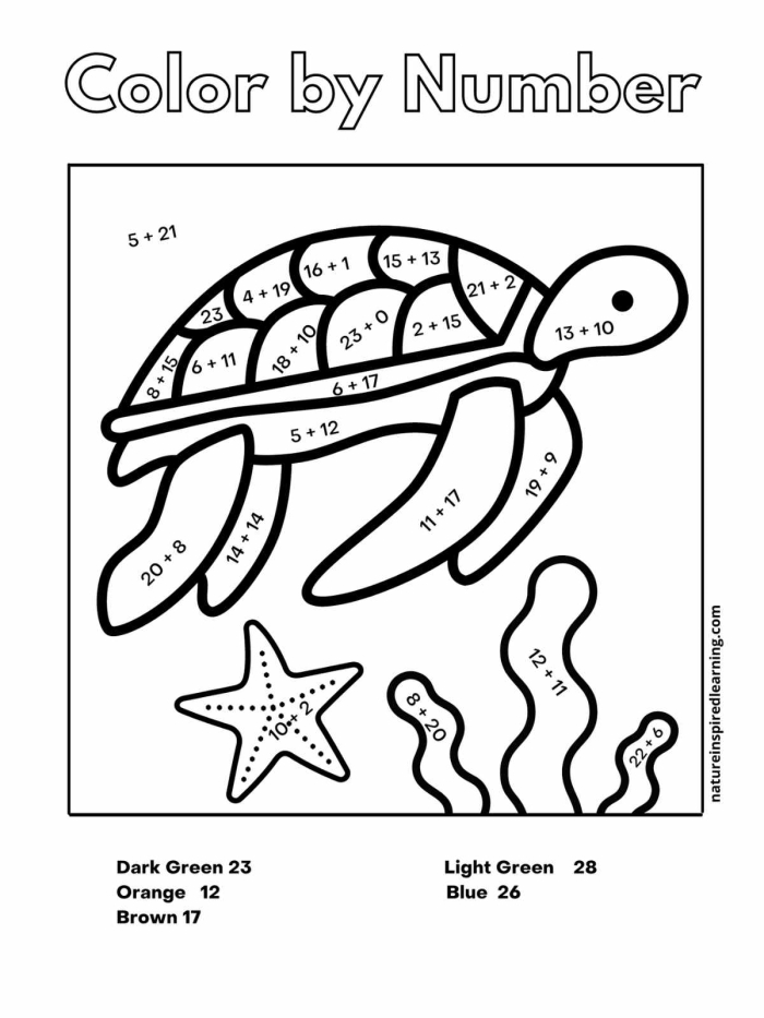 Addition Color by Number Underwater Scene Worksheet for First Grade First grade student completing an underwater themed addition color by number math worksheet