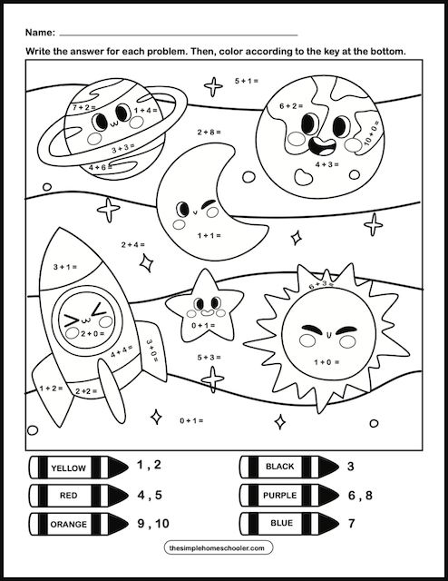 Colorful underwater addition practice activity for young learners with numbered sections to solve and color First grade addition color by number worksheet featuring an underwater scene with fish and coral to color based on math answers