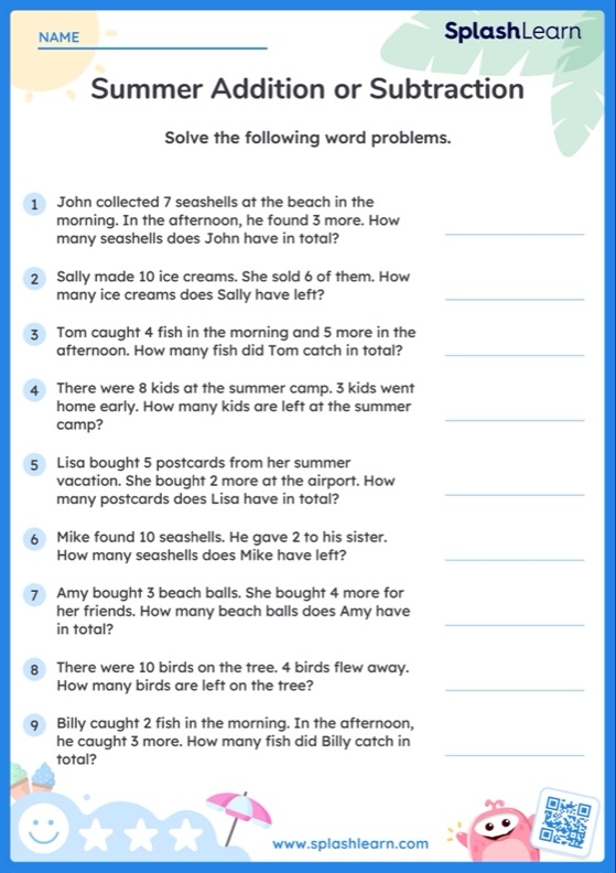 First grade addition word problems worksheet for assessing math skills