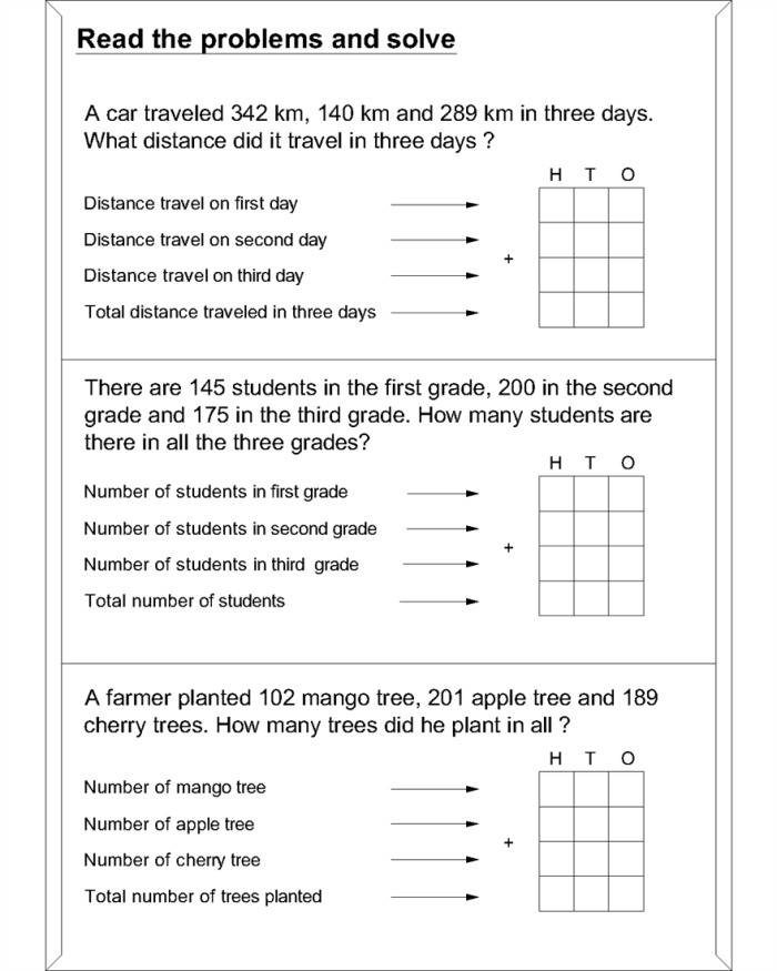 First grade student solving an addition word problem on a printed math assessment worksheet