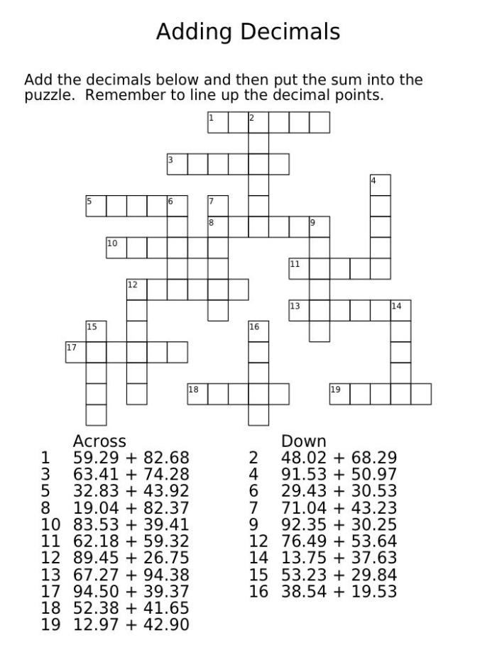 First grade student completing a fun addition math crossword puzzle worksheet