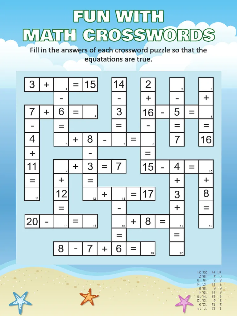 First grade student working on a fun math crossword addition worksheet for handwriting practice