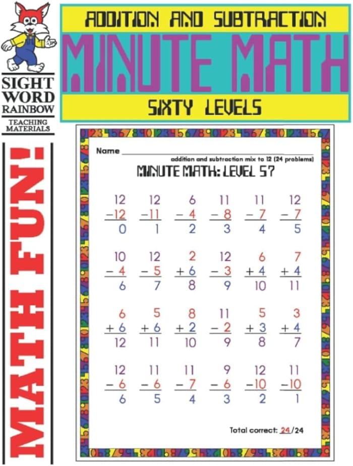 First grade addition worksheet for one-minute math practice