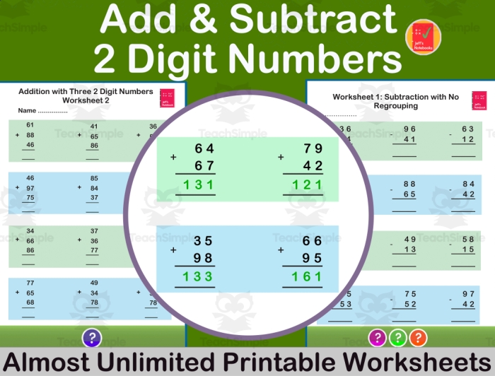 Engaging double-digit math problems to enhance first graders' skills First grade addition and subtraction worksheet featuring double-digit numbers for practice