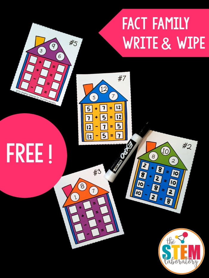 Fractions worksheet for First Grade Fact family houses worksheet for first graders focusing on addition and subtraction skills. Engaging activity for young learners to fill in missing numbers in fact family structures.