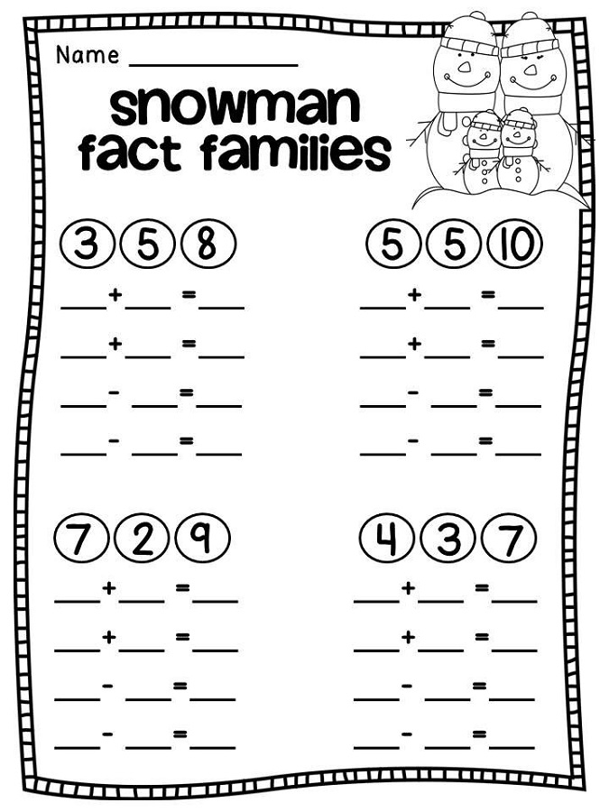 Fact Families Worksheet Five for First Grade Math Practice First grade student worksheet featuring addition and subtraction fact family exercises