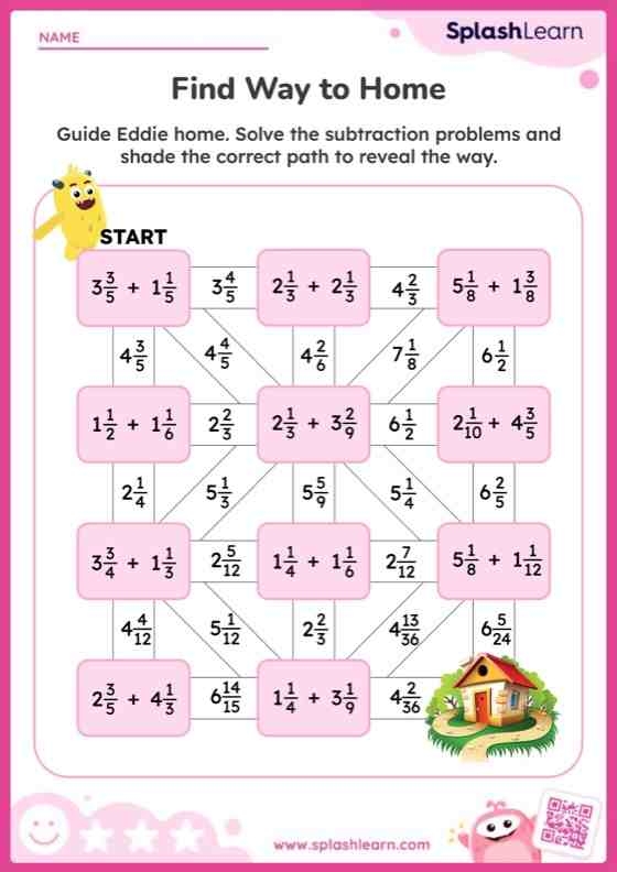 First grade student solving addition and subtraction problems on the Find the Math Path worksheet